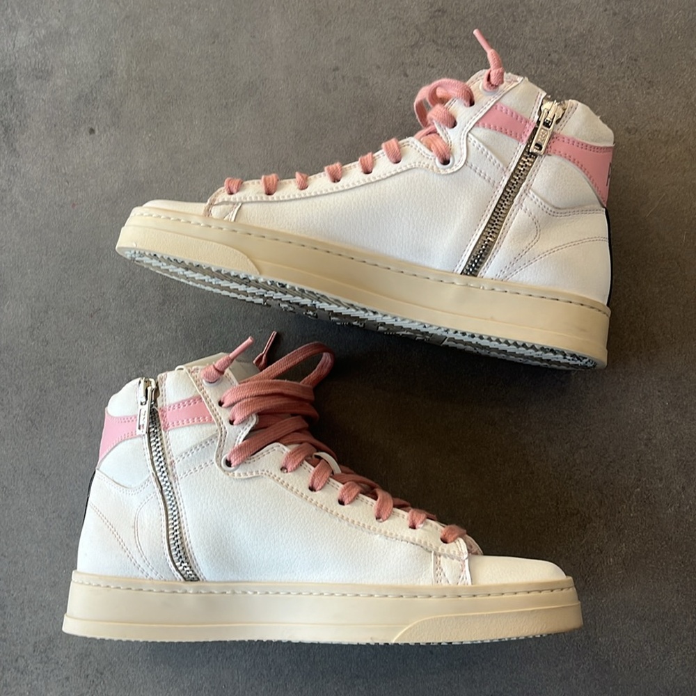 P448 white high tops with pink laces size 37 women’s - Picture 3 of 12